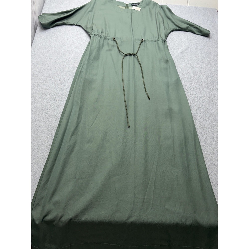 THE PEOPLE'S Womens‎ M Olive Green Maxi Shift Dress Drawstring Waist 3/4 Sleeve - Picture 7 of 14